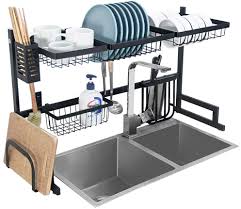 Please measure the width of your sink to ensure this dish rack fits; Amazon Com Dish Drying Rack Over Sink Kitchen Supplies Storage Shelf Countertop Space Saver Display Stand Tableware Drainer Organizer Utensils Holder Stainless Steel Black Home Kitchen
