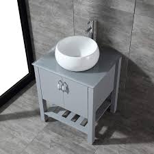 Halo modern glass wall mounted round bathroom vessel sink Silverylake 25 Bathroom Vanity And Sink Combo Bathroom Storage Cabinet Single Sink With Mirror And Glass Gray Countertop Modern Large Capacity Round Basin Bowl Bathroom Sink Vanities Accessories Tools Home