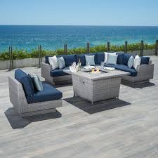 Portofino Comfort 6pc Sectional Fire Table Laguna Blue Cheap Patio Furniture Fire Pit Essentials Fire Pit Furniture