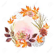 Download Autumn Watercolor Wreath On Splash Background With Flowers Leaves Stock Photo Picture And Royalty Free Image Image 87675296