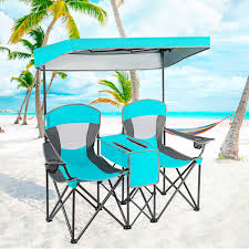 Check spelling or type a new query. Gymax Folding 2 Person Camping Chairs Double Sunshade Chairs W Canopy Turquoise Walmart Com Walmart Com