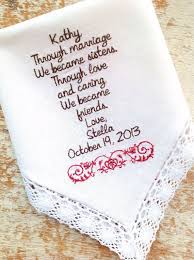 Embroidered Wedding Handkerchief Monogrammed Custom Sister In Etsy Embroidered Handkerchief Wedding Bridesmaid Groomsmen Gifts Wedding Handkerchief