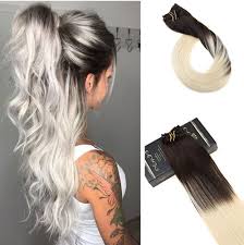 Ugea 7pcs Clip In Human Hair Extensions Dark Brown And Platinum Blonde Balayage Ugea Balayage Bea Ombre Hair Blonde Blonde Balayage Platinum Blonde Balayage