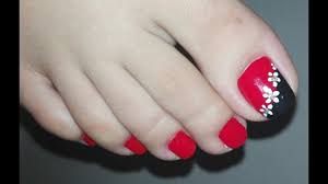 Nail designs can be difficult to do, especially when you are in a rush and you also have absolutely no idea of what to put on your nails. Easy Diy Red And Black With White Flowers Toenail Art Tutorial No Tools Nail Art Design Youtube