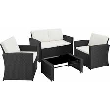 Costway 4pcs patio rattan furniture conversation set cushioned sofa coffee table garden black. Best Price Black Rattan Garden Furniture