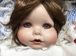 Vincent DeFilippo 11/2000 Porcelain Doll Blue w/ Lace & Pink Silk Ribbon  Dress