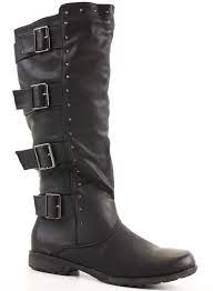 Womens Winter Biker Style Slouch Low Flat Heel Wide Calf Leg Knee Boots Size Boots Knee Boots Calf Leg