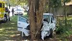 killed, four injured hits tree