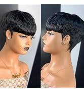 Amazon.com : PangDongLai Pixie Cut Wigs for Black Women Short Layered Pixie  Cut Human Hair Wigs With Bangs Black with Brown F1B/33 Color Glueless  Brazilian Virgin Straight Human Hair for Daily Use :
