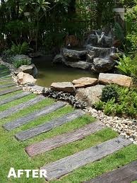 Sleeper Walk Way Pond Landscaping Garden Design Garden Steps