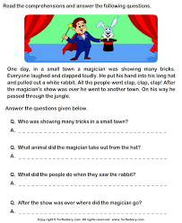 We bring you a wide range of comprehension worksheets for level of grade 1. Reading Comprehension Magician Worksheet Turtle Diary