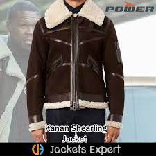 Power Kanan Brown Leather Shearling Jacket Jackets Shearling Jacket Power 50 Cent