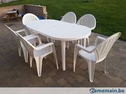 Table De Jardin En Plastique Blanc 180cmx90cm 6 Chaises A Vendre