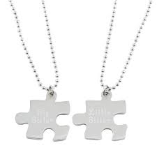 Puzzle piece necklace for couples. Puzzle Piece Necklace Set Of Two Order In Things Engraved Us