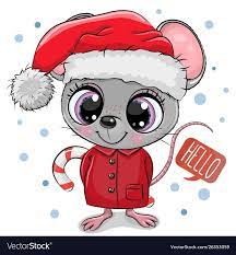 Cute Cartoon Mouse In Santa Hat On A White Background Download A Free Preview Or High Quality Adobe Illust Cute Cartoon Christmas Characters Christmas Drawing