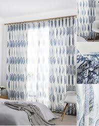 Navy Blue Leaf Country Scandinavian Nordic Living Room Curtains With Sheer Blue Curtains Living Room Curtains Living Room Living Room Decor Curtains