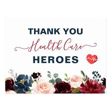  Thank You Healthcare Heroes Burgundy Navy Floral Postcard Zazzle Com Health Care Navy Floral Nurses Week Quotes