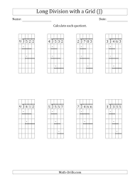 The 3 Digit By 1 Digit Long Division With Remainders With Grid Assistance And Prompts J Math Works Division Worksheets Long Division Worksheets Long Division