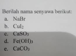 Video ini membahas tentang tata nama senyawa anorganik yang terbagi menjadi 2 jenis: Berilah Nama Senyawa Berikut A Nabrb Cul2c Caso3d Fe Oh 3e Caco3 Brainly Co Id