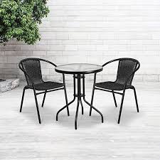 Amazon Com Flash Furniture Black Rattan Indoor Outdoor Restaurant Stack Chair Kitchen Dining Outdoor Bistro Set Outdoor Dining Chairs Patio Dining Chairs