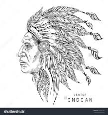 Stock Vector Man In The Native American Indian Chief Black Roach Indian Feather Headdre Native American Drawing Native American Tattoos American Indian Tattoos