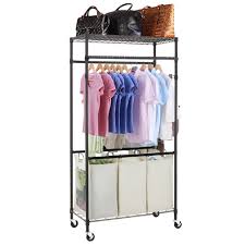 An easy way to do this is by clipping clothing to a clothesline set up either indoors or outdoors. 3 Compartment Laundry Sorter Hamper Heavy Duty Clothes Rack Hanging Rolling Laundry Cart With Wheels Rod Garment Rack Double Metal Height Adjustable Shelves Commercial Grade For Laundry Room Bronze Walmart Com Walmart Com