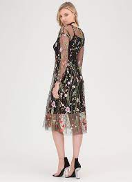 Floral Aura Sheer Embroidered Dress Black White Gojane Com