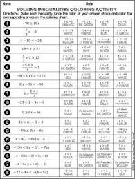 Solving inequalities > solving linear inequalities is the same as solving linear equations. Algebra Accents Solving Inequalities Coloring Activity Coloring Walls