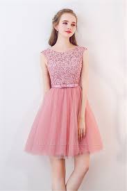 Tulle Short Sleeveless Lace Bowknot Cheap Pink Homecoming Dresses Vestidos De Fiesta Para Adolescentes Vestidos Cortos Para Ninas Vestidos Para Adolescentes