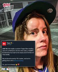 This is awesome!! Topps made a custom trading card of Liz McGuire, a fan  who took a 110mph foul ball to the head and stayed at the game ⚾️👏 She got  110