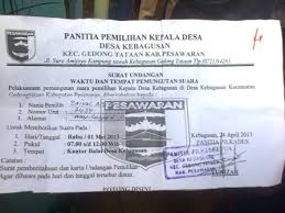 Surat undangan adalah sebuah surat yang dikeluarkan baik oleh pribadi maupun lembaga atau perusahaan yang atas perhatiannya kami ucapkan terima kasih. Contoh Undangan Pilkades Amat