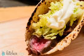 First, whisk together a dressing of Sirloin Tacos With Quick Pickled Cabbage And Wasabi Mayo Kitchen Joy