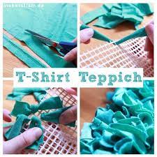 Schneide den leinenstoff in der größe deines teppichs zu. Wuschel Teppich Aus Alten T Shirts Knupfen T Shirt Teppich Alte T Shirts Teppich
