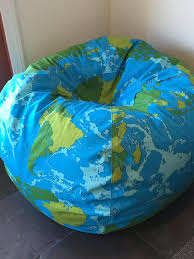 Modern Bright Style Earth Globe And World Map Bean Bag Chair Ocean Blue And Green Made To Order Cover And Liner W Bean Bag Chair Whimsical Decor Travel Bedroom