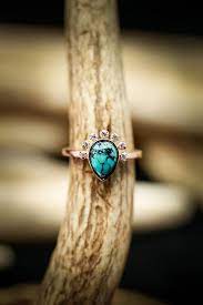 Pear Shaped Turquoise Engagement Ring With Diamond Halo On 14k Etsy In 2021 Turquoise Ring Engagement 14k Rose Gold Engagement Rings Pear Shaped Wedding Rings