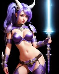 Draenei girl wielding a laser sword variants - starryai