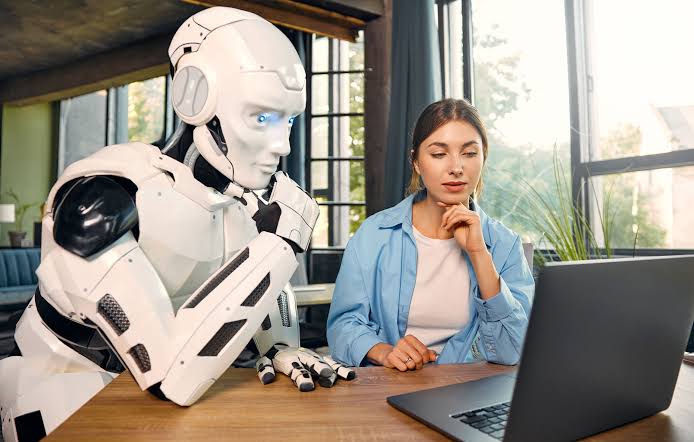 Professional learning AI tools and working on a laptop
