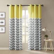 You can vary different shades of grey and different shades of yellow to achieve the effect. Amazon Com Intelligent Design Yellow In Grey Chevron Printed Curtains For Living Room Or Bedroom Modern Contemporary Grommet Room Darkening Curtains 42x84 2 Panel Pack Furniture Decor