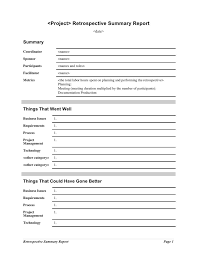 Project Retrospective Summary Report Date Summary Coordinator Pertaining To Training Summary Report T Document Templates Report Template Professional Templates
