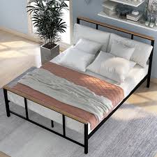They are the most popular option when it comes to beds upholstered headboards have a way of warming up décor with a customized and tailored appearance. Full Size Metal Bed Frame With Pine Wood Headboard Black
