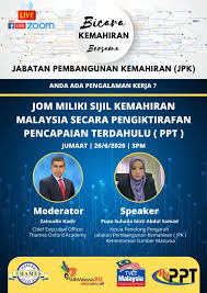 Jom Daftar Sijil Kemahiran Malaysia Bicara Kemahiran Secara Percuma Live Di Aplikasi Zoom Anda Ada Pengalaman Kerja Jom Dapatkan Sijil Atau Diploma Kemahiran Malaysia Secara Pengiktirafan Pencapaian Terdahulu Ingin