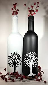 Black And White Trees Hand Painted On Wine Bottles Reflect Etsy Hand Painted Wine Bottles Glass Bottle Crafts Bottle Art