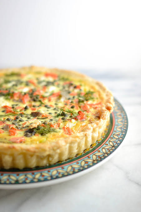 Salmon, Leek, and Caper Quiche