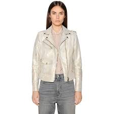 Golden Goose Deluxe Brand Women Metallic Wash Leather Biker Jacket Washed Leather Golden Goose Deluxe Brand Biker Jacket