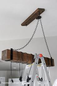 But first.some quick facts on this step: Diy Farmhouse Wood Beam Chandelier Twofeetfirst