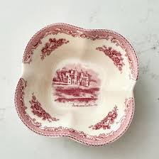 Cuenco cuadrado rosa con castillos de la vieja Gran Bretaña de Johnson  Brothers