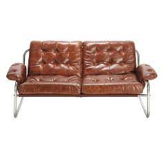 2 Seater Leather Vintage Sofa In Brown Maisons Du Monde Us Vintage Sofa Vintage Loveseat Retro Sofa