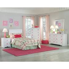 American Furniture Classics Five Piece White Bedroom With Pink Pulls Including Headboard Five Drawer Chest Dresser Mirror Night Stand Classic