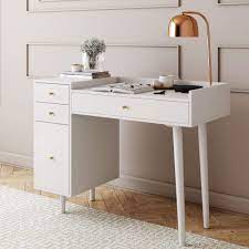 Enjoy free shipping & browse our great selection of bedroom furniture, headboards, bedding and more! Amazon Com Nathan James Daisy Vanity Dressing Table Or Makeup Desk With 4 Drawers And Brass Accent Knobs White Wood Furniture Decor