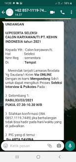 Saya kurang yakin (takut penipuan) karena biasanya informasi panggilan itu via. Ada Yg Interview Buat Di Pt Keihin Indonesia Ngga Ini Beneran Apa Ngga Ya Glints Community
